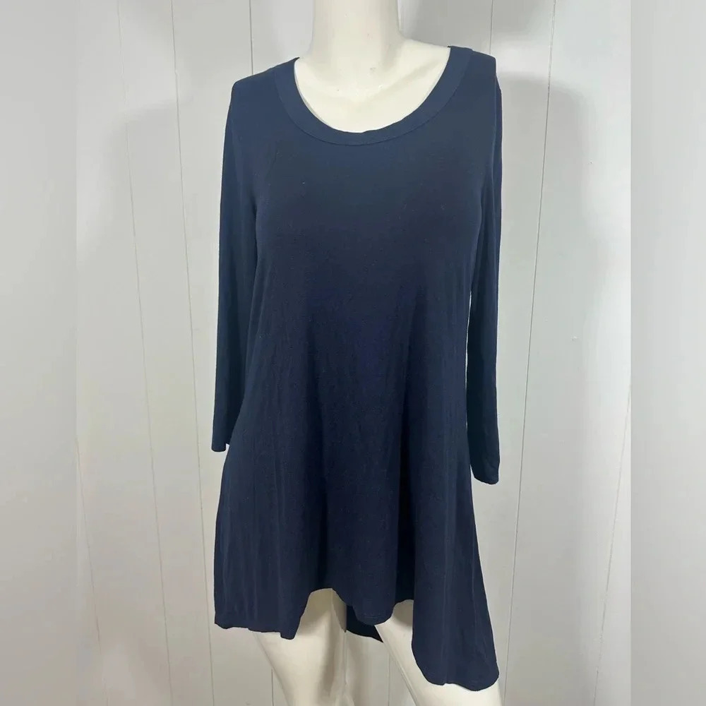 Joan Vass Studio M Navy Long Sleeve Tunic Top Asymmetrical Dress 3/4 Sleeve